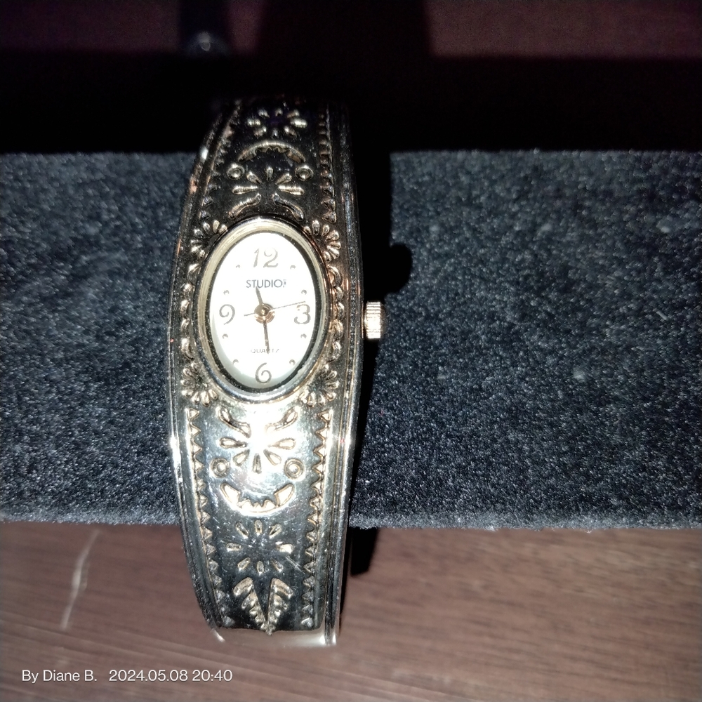 Studio Time Silver Etch Bangle Watch - image 2